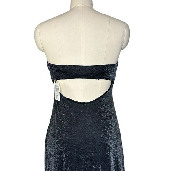 Calvin Klein Black Silver Metallic Strapless Cocktail Maxi Dress | Size 6 - Picture 6 of 14